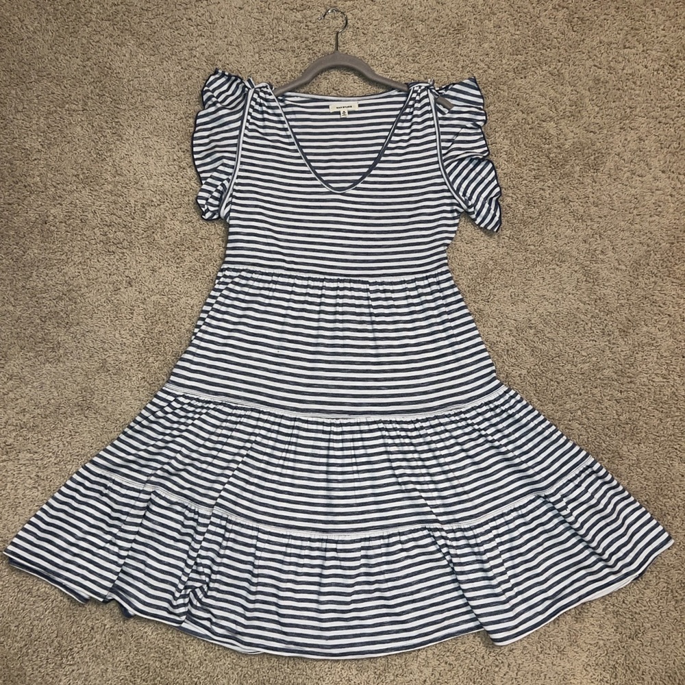 Max Studio Navy Stripe Tiered Dress – Size M